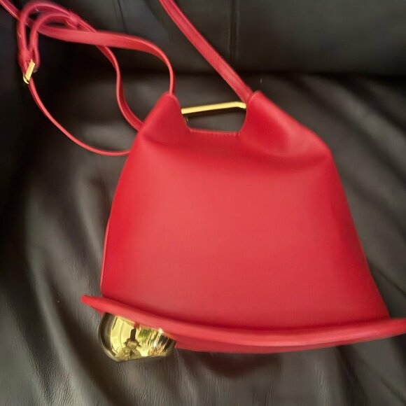 Neiman Marcus Lipstick Red Leather Top Handle Handbag - Picture 5 of 7